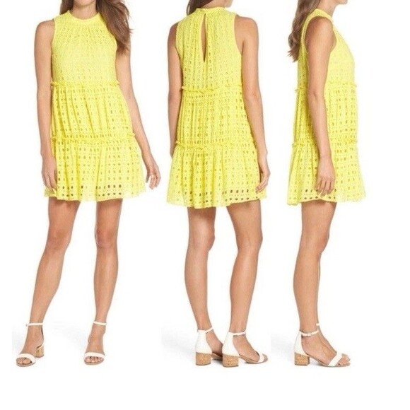 Lilly Pulitzer Indira Size L Swing Dress Lilly’s Lemon Eyelet Cotton Blend - Picture 3 of 16